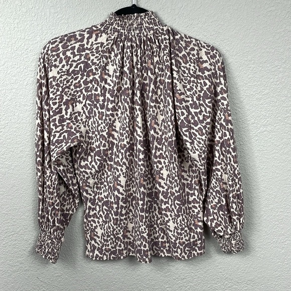 Nation LTD Melanie Smocked Peasant Tee Antique Leopard Animal Print Sz S - Picture 9 of 16